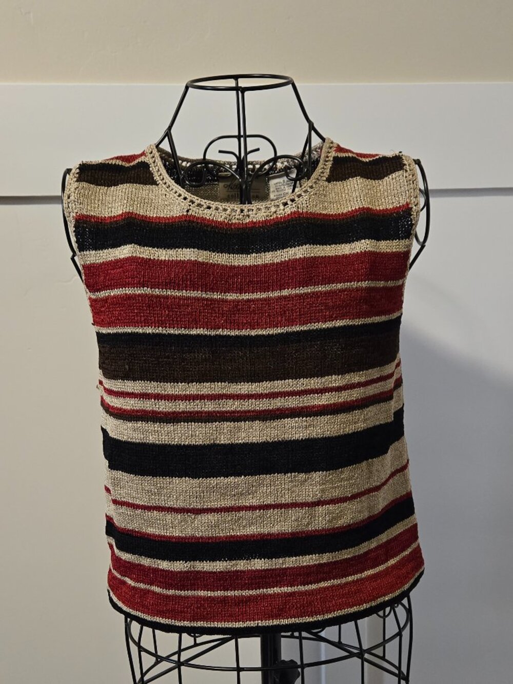 Vintage Kathie Lee Collection Sleeveless Knit Top – Striped Boho Tank – Small